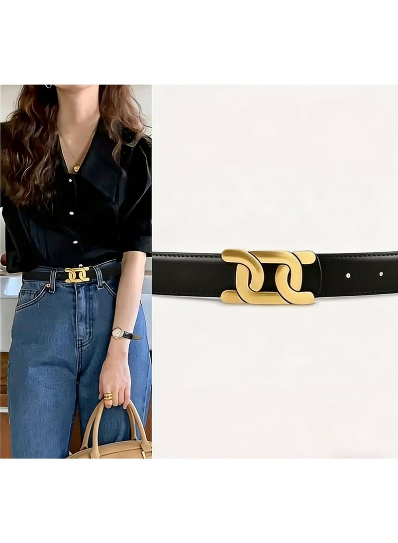 Goolsky Women's Vintage Retro Belt with Golden-Tone Alloy Buckle - Embossed Casual Jeans Belt for Daily Wear, Parties & Outings - Black & Brown, Buckles for Belts, Evening Accessory, Sophisticated Style, Textured Finish - Image 1